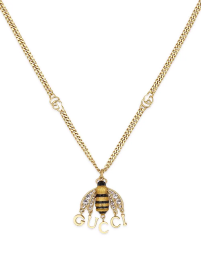 Gucci Chain Necklace With Bee Pendant In Gold,crystal
