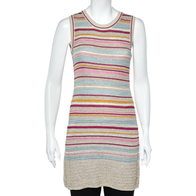 Pre-owned Chanel Multicolor Striped Cotton Knit Sleeveless Dress S