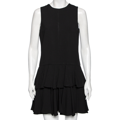 Pre-owned Saint Laurent Black Crepe Tiered Detail Pleated Sleeveless Dress M