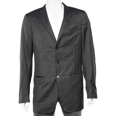 Pre-owned Ermenegildo Zegna Dark Brown Tonal Striped Wool Blazer L