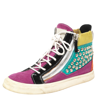 Pre-owned Giuseppe Zanotti Multicolor Suede Spike High-top Sneakers Size 37