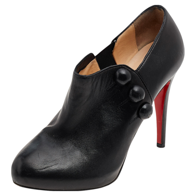 Pre-owned Christian Louboutin Black Leather C'est Moi Ankle Booties Size 37.5
