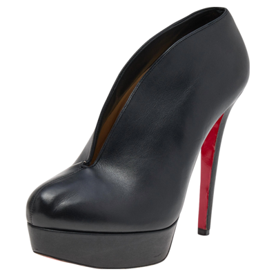 Pre-owned Christian Louboutin Black Leather Fast Plato Platform Booties Size 36.5