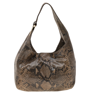 Pre-owned Michael Michael Kors Brown Python Embossed Leather Hobo