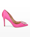 Badgley Mischka Cher Satin Buckle Cocktail High-heel Pumps In Hot Pink
