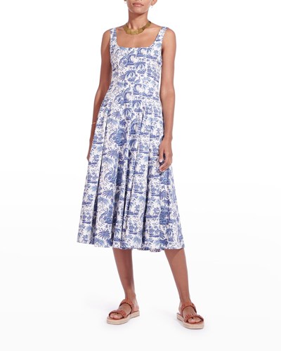 Staud Wells Toile Poplin Midi Dress In Multi