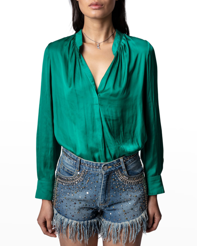 Zadig & Voltaire Tink Relaxed-fit Satin Shirt In Emeraude