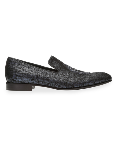 Donald Pliner Men's Spencer Distressed Metallic Skull Loafers In Black