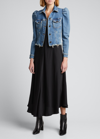 Retroféte Ada Puff-sleeve Distressed Denim Jacket In Blue