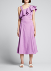 Veronica Beard Asymmetric Neck Cotton Blend Midi Dress In Vivid Orchid