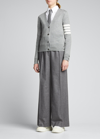 Thom Browne Four Bar Stripe Merino Wool V-neck Cardigan In Lt Grey