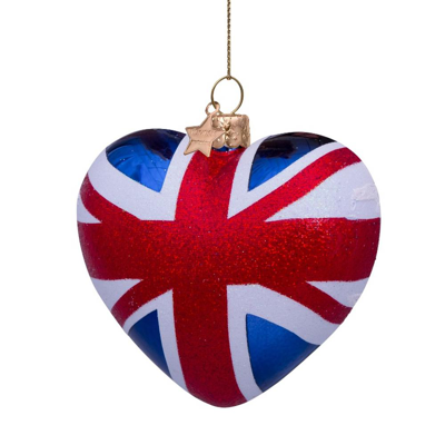Unspecified Union Jack Heart Glass Tree Ornament In Assorted