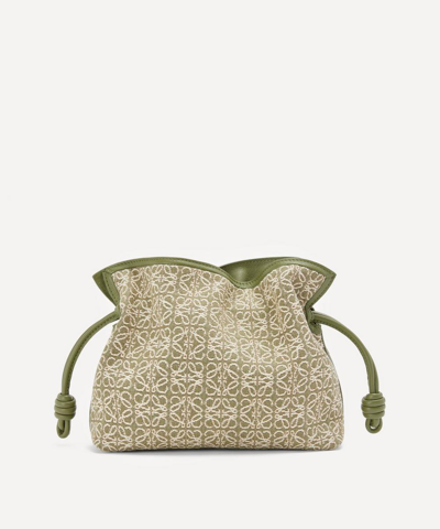 Loewe Women's Mini Flamenco Anagram Jacquard And Leather Clutch Bag In Green