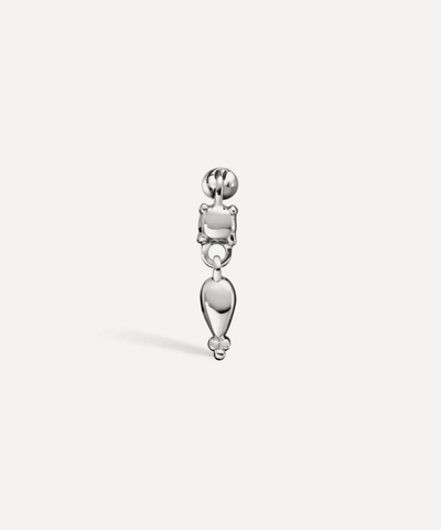 Maria Tash 14ct Single Tassel Charm Single Threaded Stud Earring In White