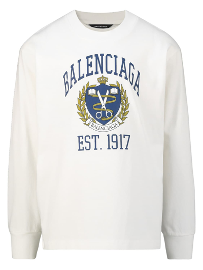 Balenciaga Kids' College Logo Cotton Sweatshirt In White
