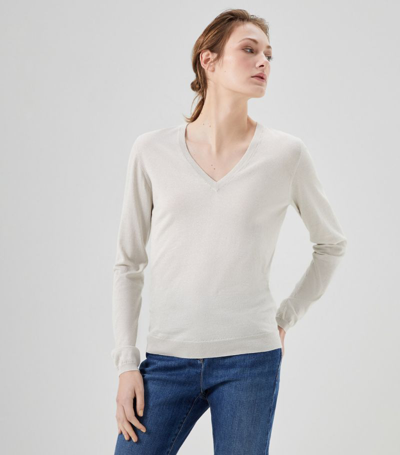 Brunello Cucinelli Cashmere-silk-blend V-neck Sweater In Neutrals
