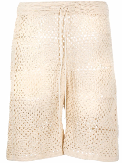 Nanushka Mens Creme Crochet Regular-fit Organic-cotton Shorts M