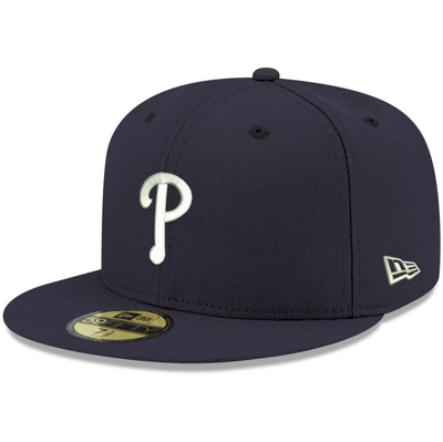 New Era Navy Philadelphia Phillies White Logo 59fifty Fitted Hat In Navy/navy