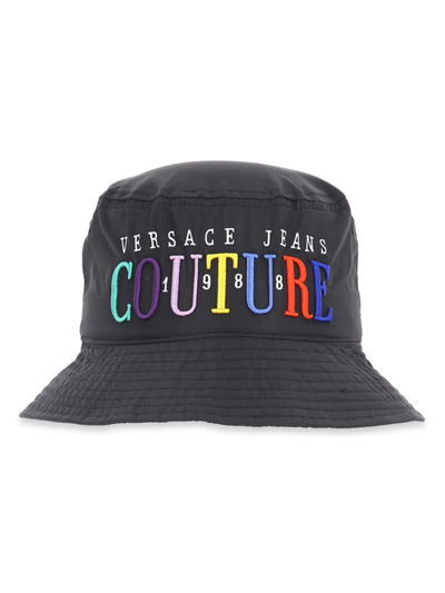 Versace Jeans Couture Multicolor Embroidered Logo Bucket Hat In Nero