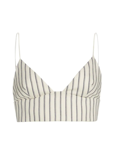 Adam Lippes Striped Cotton-twill Bralette In Ivory Navy