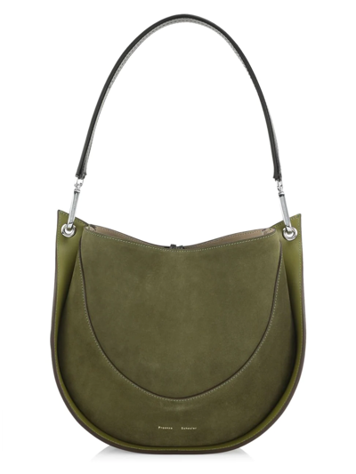 Proenza Schouler Arch Large Suede And Leather Shoulder Bag In Moss