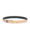 Ferragamo Gancini-buckle Reversible Leather Belt In Macadamia/gold