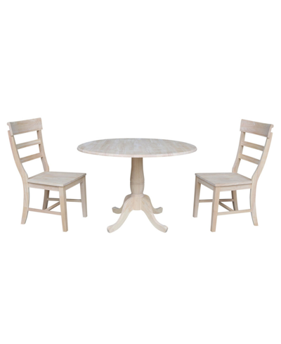 International Concepts 42" Round Top Pedestal Table With 2 Chairs In Cream