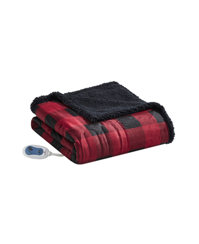 Woolrich Linden Buffalo-check Electric Faux-mink To Berber Throw, 70" X 60" In Red