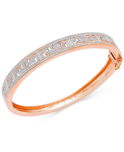 Macy's Diamond Accent Greek Key Bangle Bracelet In Silver Plated Brass In Rose Gold