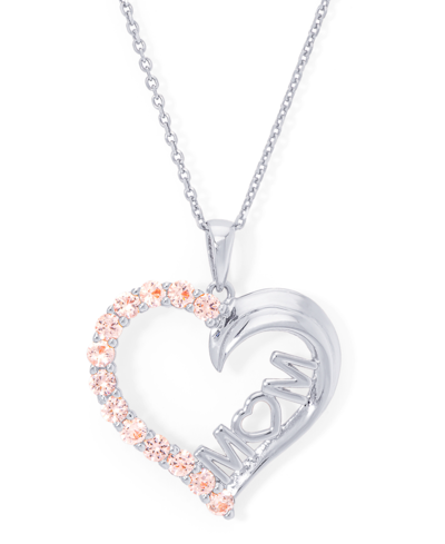 Macy's Simulated Morganite Mom Heart Pendant 18" Necklace In Silver