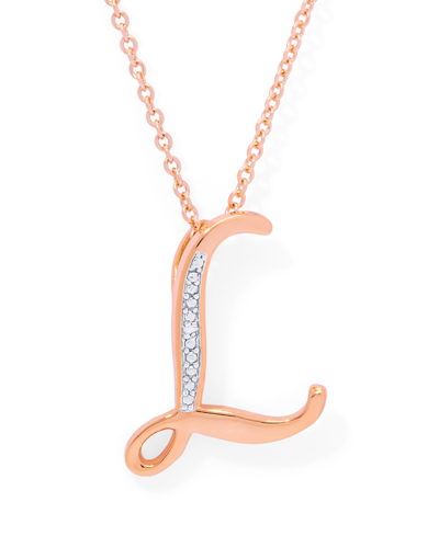 Macy's Diamond Accent Initial Pendant Necklace 18" In Gold Plate Or Rose Gold Plate In Rose Gold L