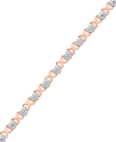 Macy's Diamond Accent Heart X Link Bracelet In Silver Plate Or Gold Plate Or Rose Gold Plate