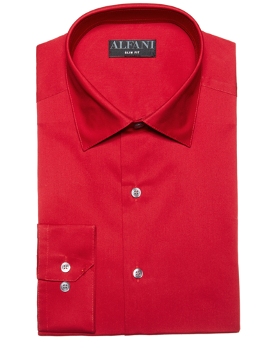 Alfani Men's Regular Fit 2-way Stretch Performance Solid Dress Shirt, Created For Macy's In Crimson Red