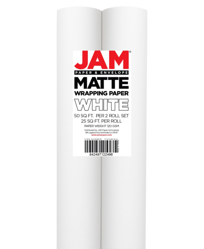 Jam Paper Gift Wrap 50 Square Feet Matte Wrapping Paper Rolls, Pack Of 2 In Matte White