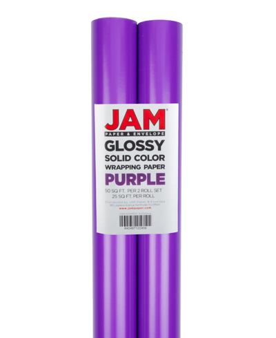 Jam Paper Gift Wrap 50 Square Feet Glossy Wrapping Paper Rolls, Pack Of 2 In Purple