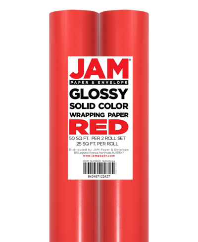 Jam Paper Gift Wrap 50 Square Feet Glossy Wrapping Paper Rolls, Pack Of 2 In Red
