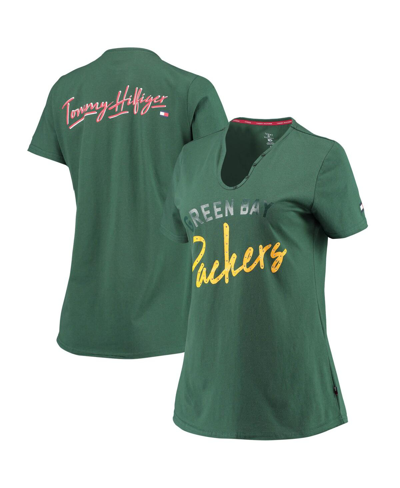 Tommy Hilfiger Women's  Sport Green Green Bay Packers Riley V-neck T-shirt