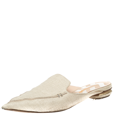Pre-owned Nicholas Kirkwood Cream Raffia Pointed Toe Beya Flat Mule Sandals Size 40.5