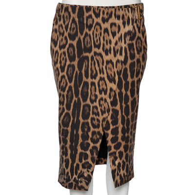 Pre-owned Roberto Cavalli Brown Animal Printed Wool Wrap Detail Skirt S