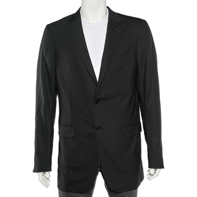 Pre-owned Ermenegildo Zegna Black Tonal Striped Wool Blazer L