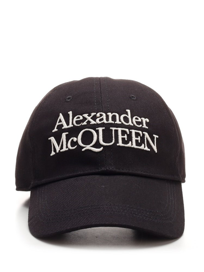 Alexander Mcqueen Logo Embroidered Curved Peak Cap In Black