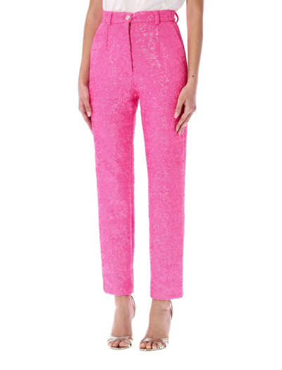 Dolce & Gabbana Sequin Embellished Straight-leg Trousers In Pink