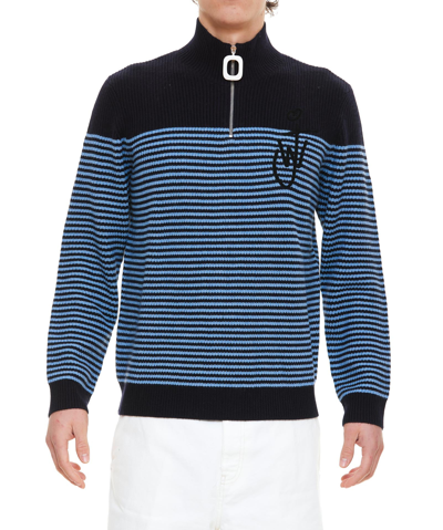 Jw Anderson Logo-embroidered Ribbed-merino Sweater In Blue