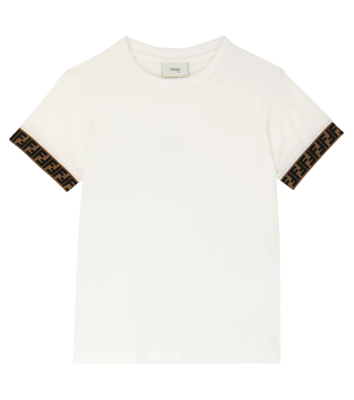 Fendi Babies' Logo Cotton Jersey T-shirt In White