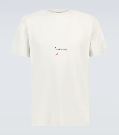 Saint Laurent White T-shirt With Logo Paint Printed On The Chest