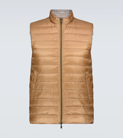 Herno Nylon Ultralight Reversible Down Vest In Camel
