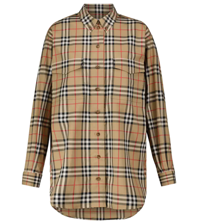 Burberry Turnstone Oversize Vintage Check Stretch Cotton Shirt In Archievebeige
