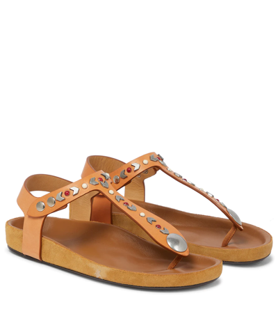 Isabel Marant Isele Metallic Leather Ruffle Thong Sandals