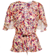 Rabanne Pansy-print V-neck Draped-sleeve Blouse In Sunny Pansy