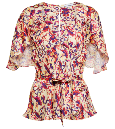 Paco Rabanne Pansy-print V-neck Draped-sleeve Blouse In Multicolore